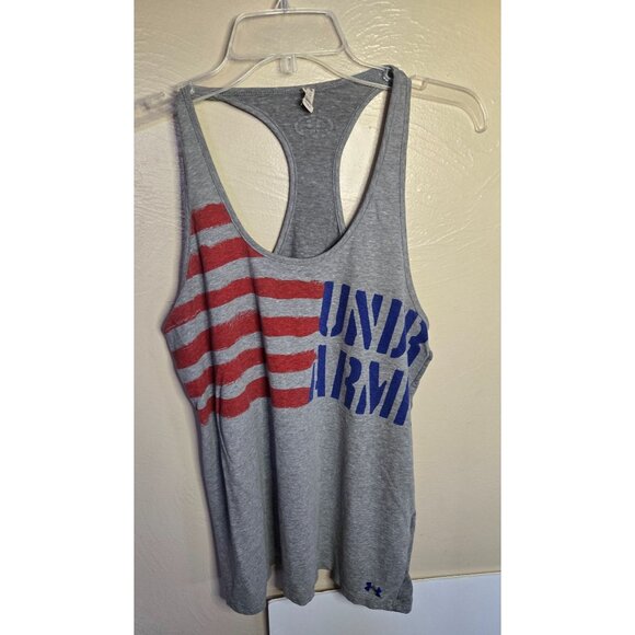 Under Armour Ladies Heatgear Flag Print Loose Fit Racerback Tank  Size Lg - Picture 1 of 3